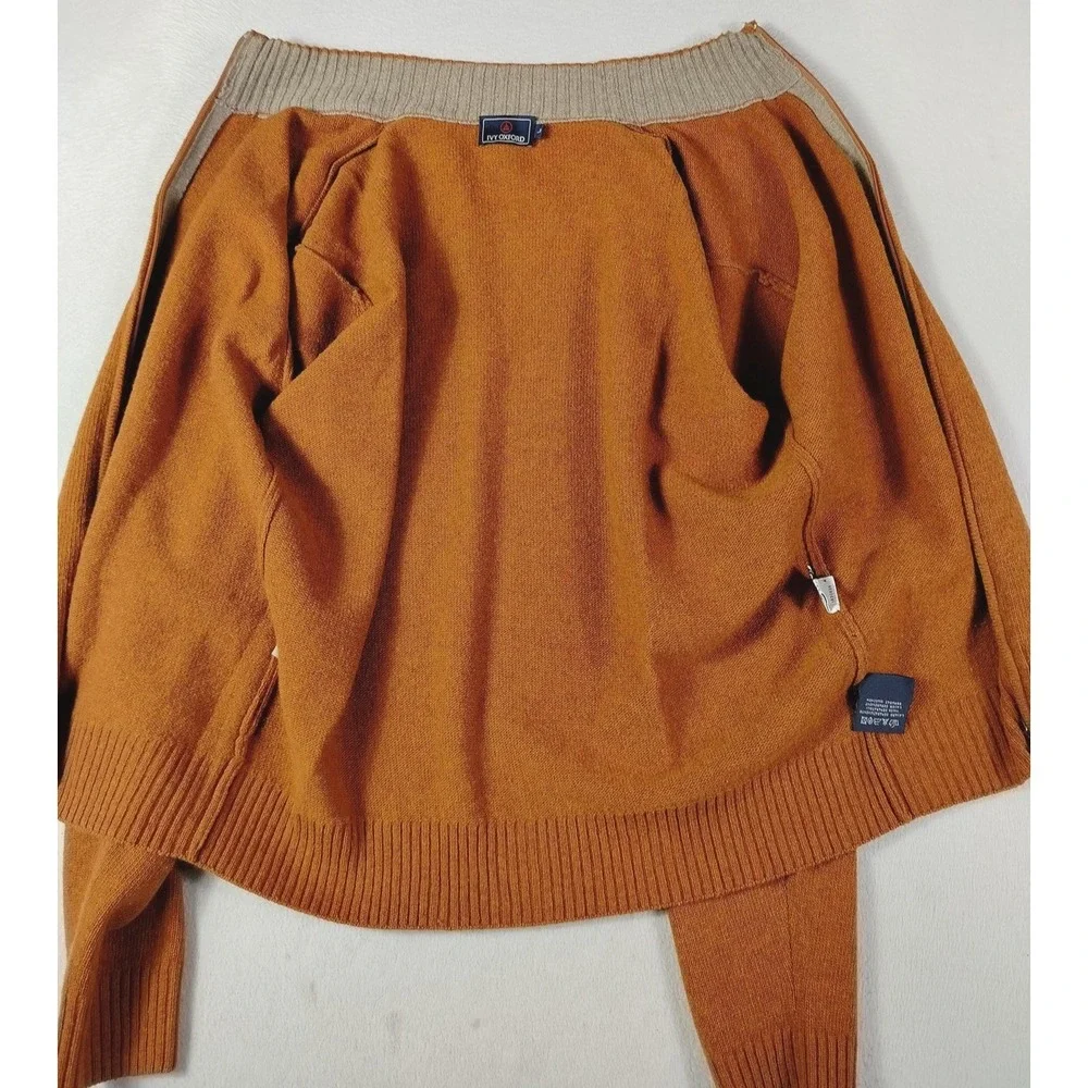 IVY OXFORD Sweater Jacket Mens Large Orange Full‎ Zip Old Money Wool Blend